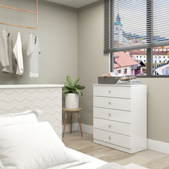 Denver 5 Drawer Chest - White Gloss