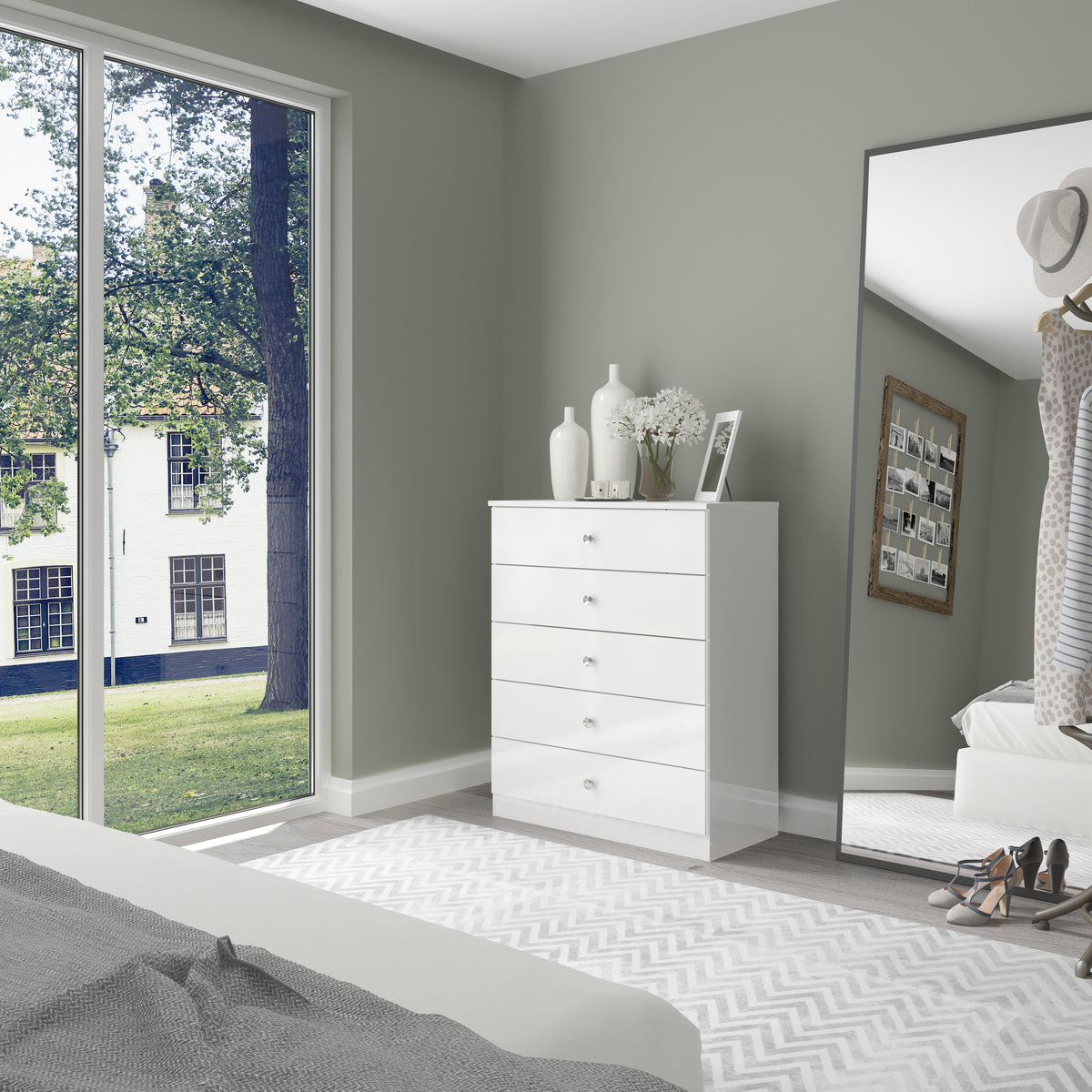 Denver 5 Drawer Chest - White Gloss