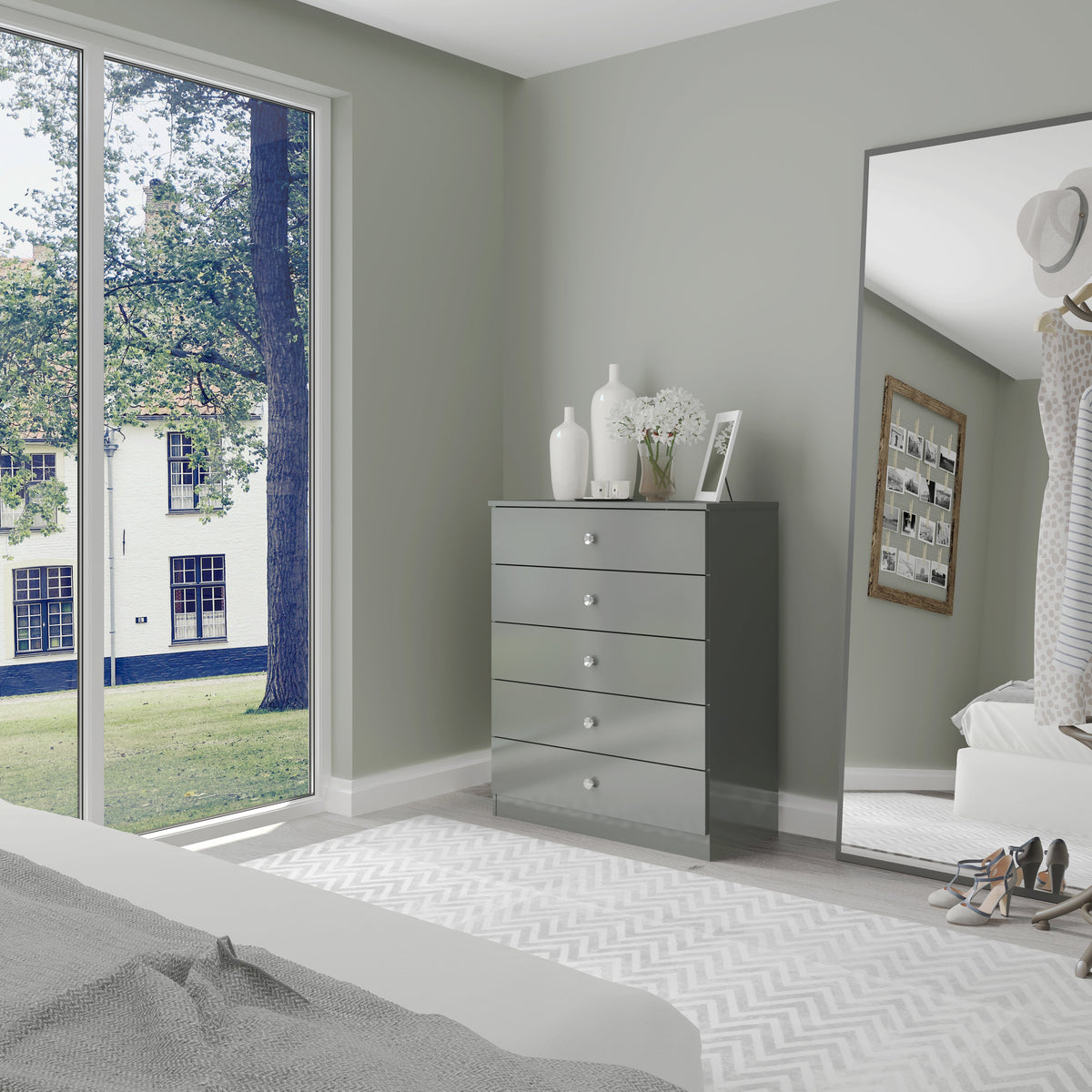 Denver 5 Drawer Chest - Grey Gloss