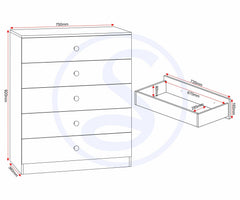 Denver 5 Drawer Chest - Grey Gloss