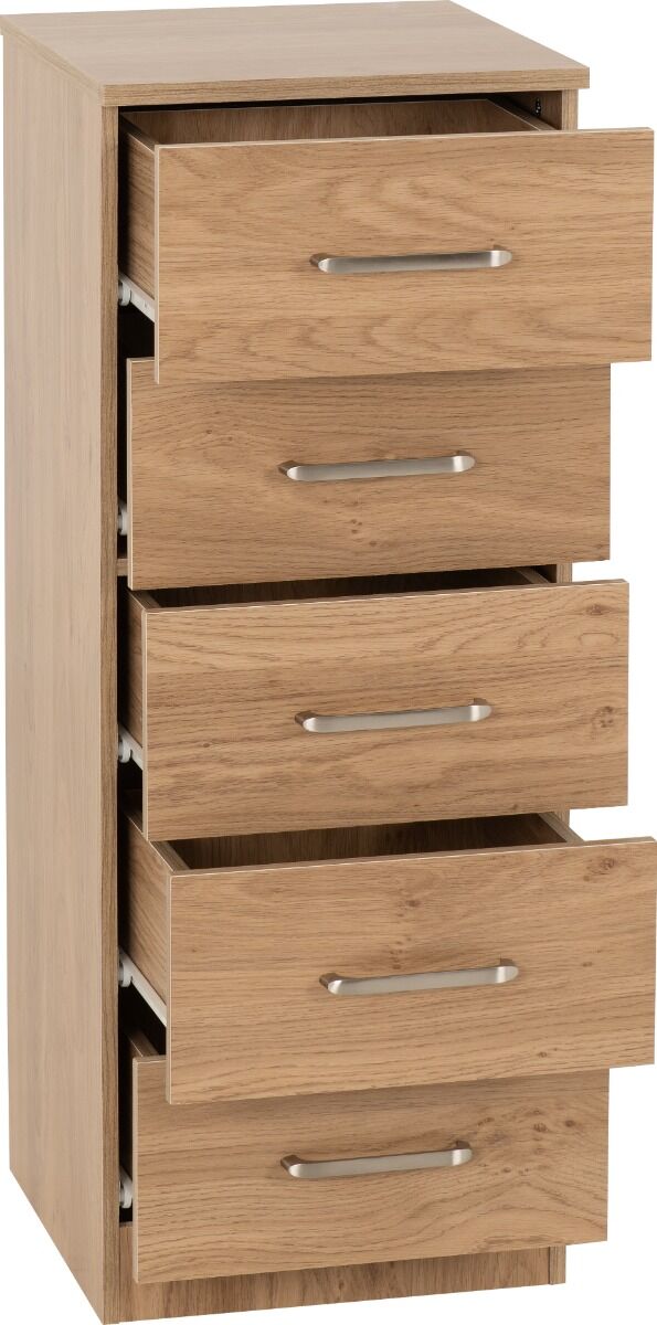 Dakota 5 Drawer Narrow Chest - Oak Effect