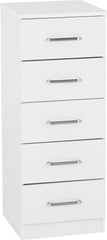 Dakota 5 Drawer Narrow Chest - White