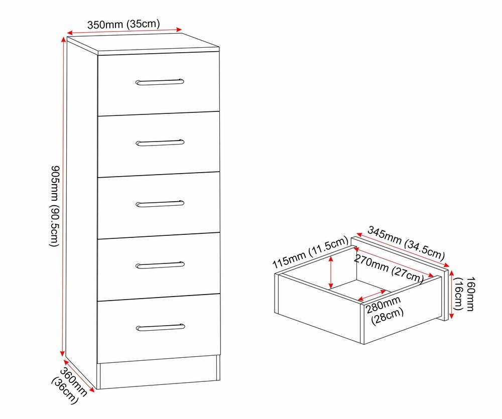 Dakota 5 Drawer Narrow Chest - White