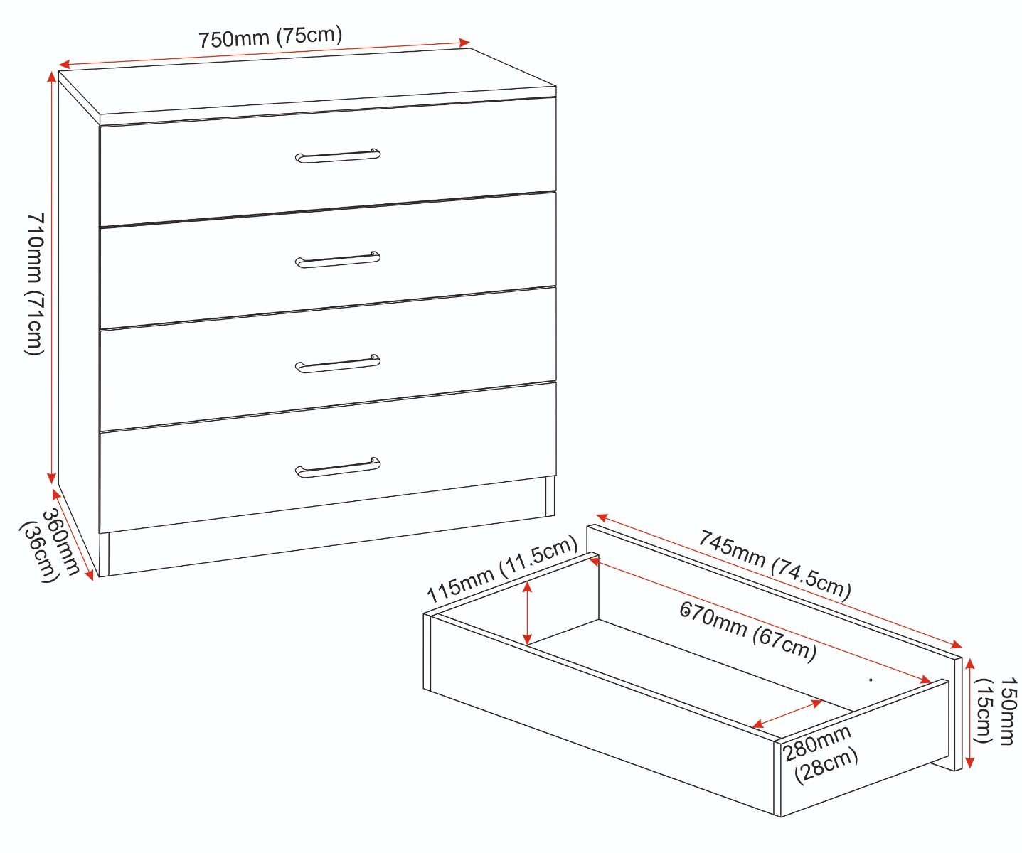 Dakota 4 Drawer Chest - Light Grey