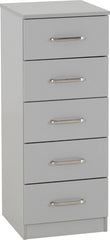 Dakota 5 Drawer Narrow Chest - Light Grey