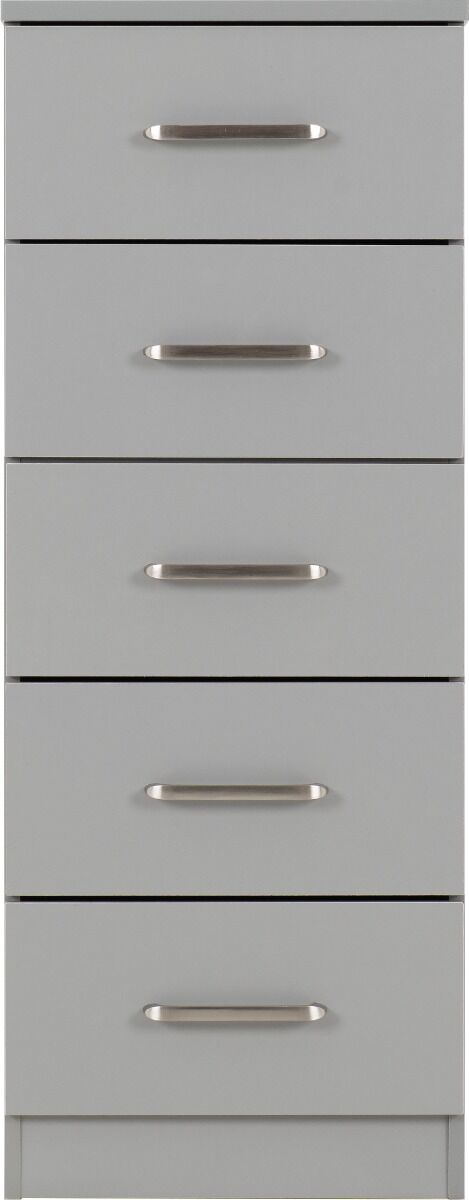 Dakota 5 Drawer Narrow Chest - Light Grey