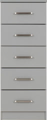 Dakota 5 Drawer Narrow Chest - Light Grey