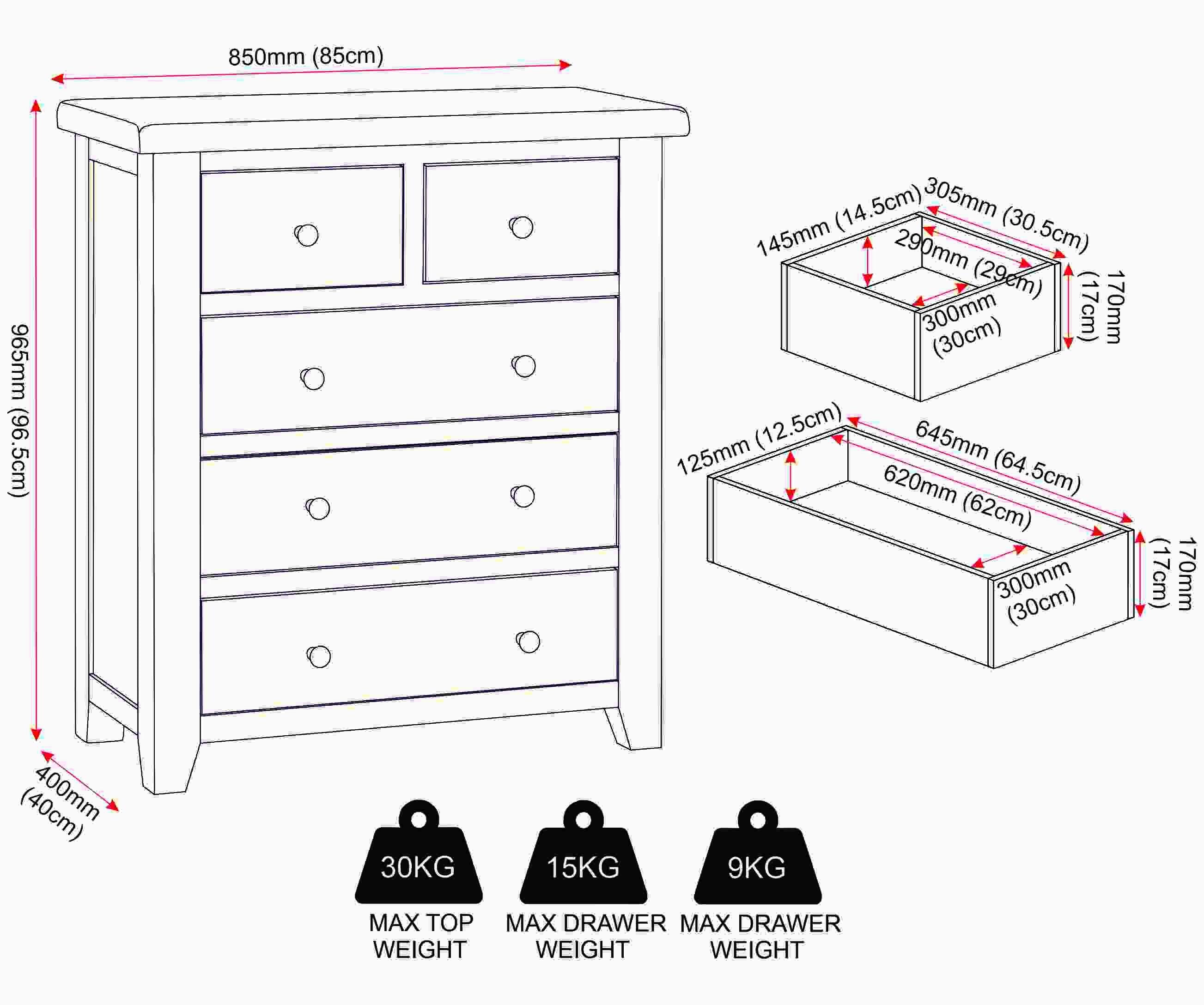 Windsor 3+2 Drawer Chest - Ivory/Oak