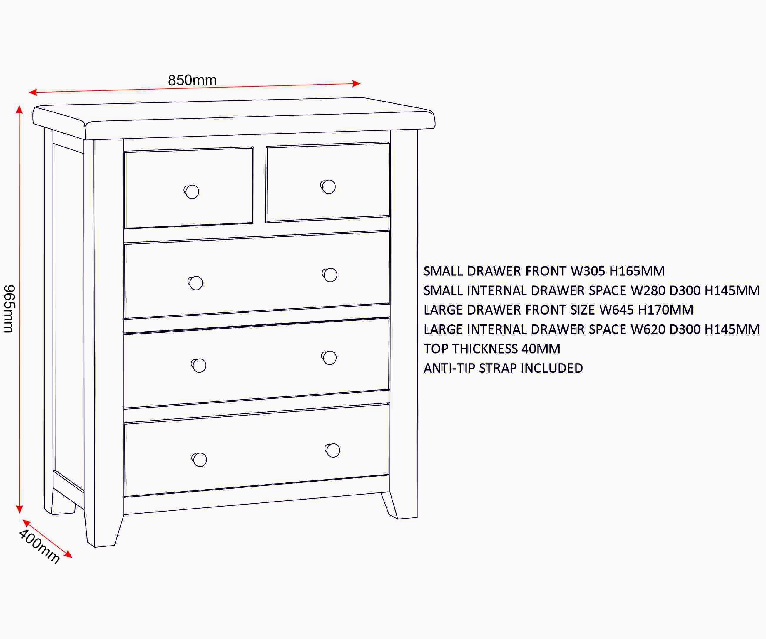 Windsor 3+2 Drawer Chest - Ivory/Oak