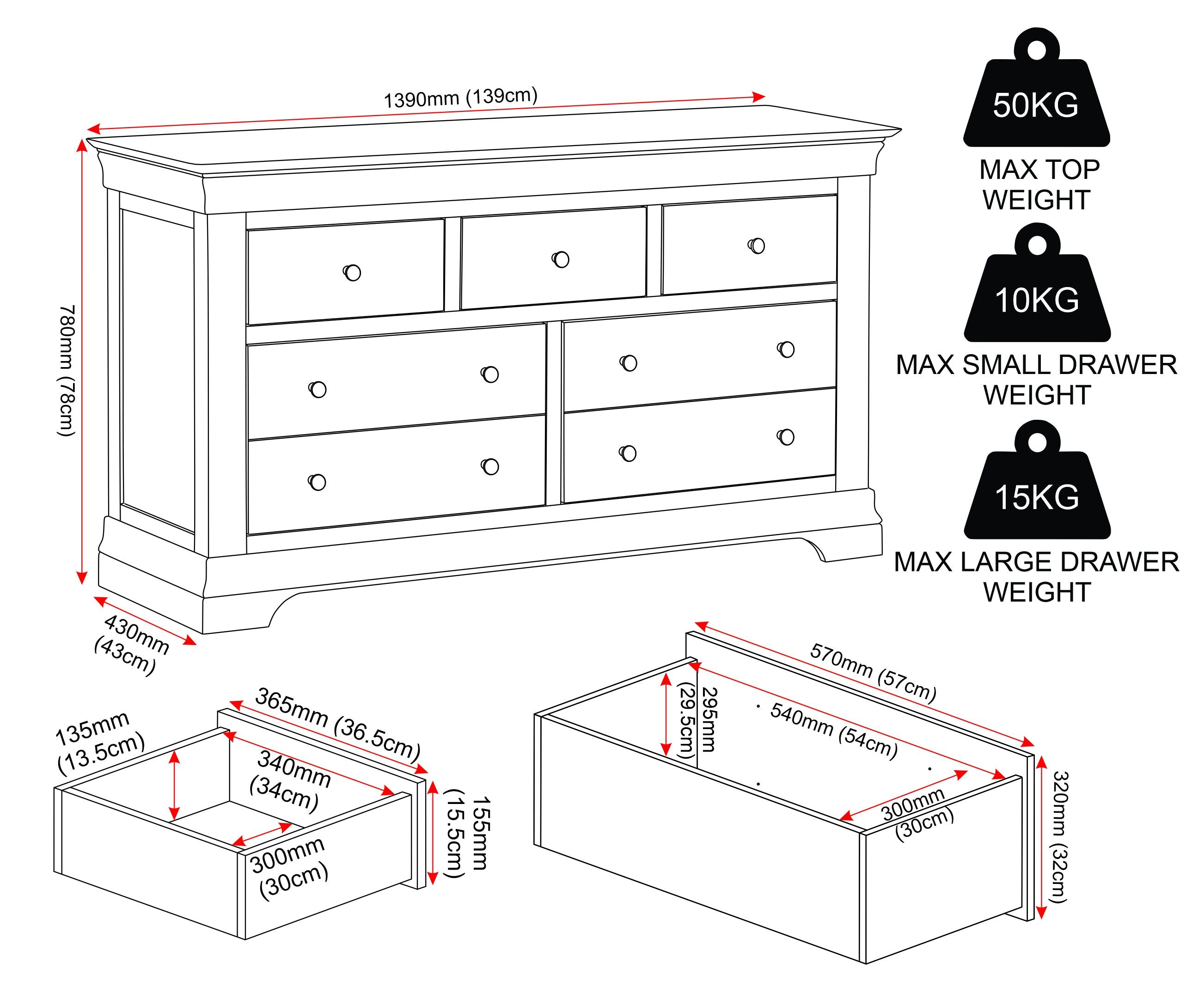 Bordeaux 3+2 Drawer Chest - Ivory