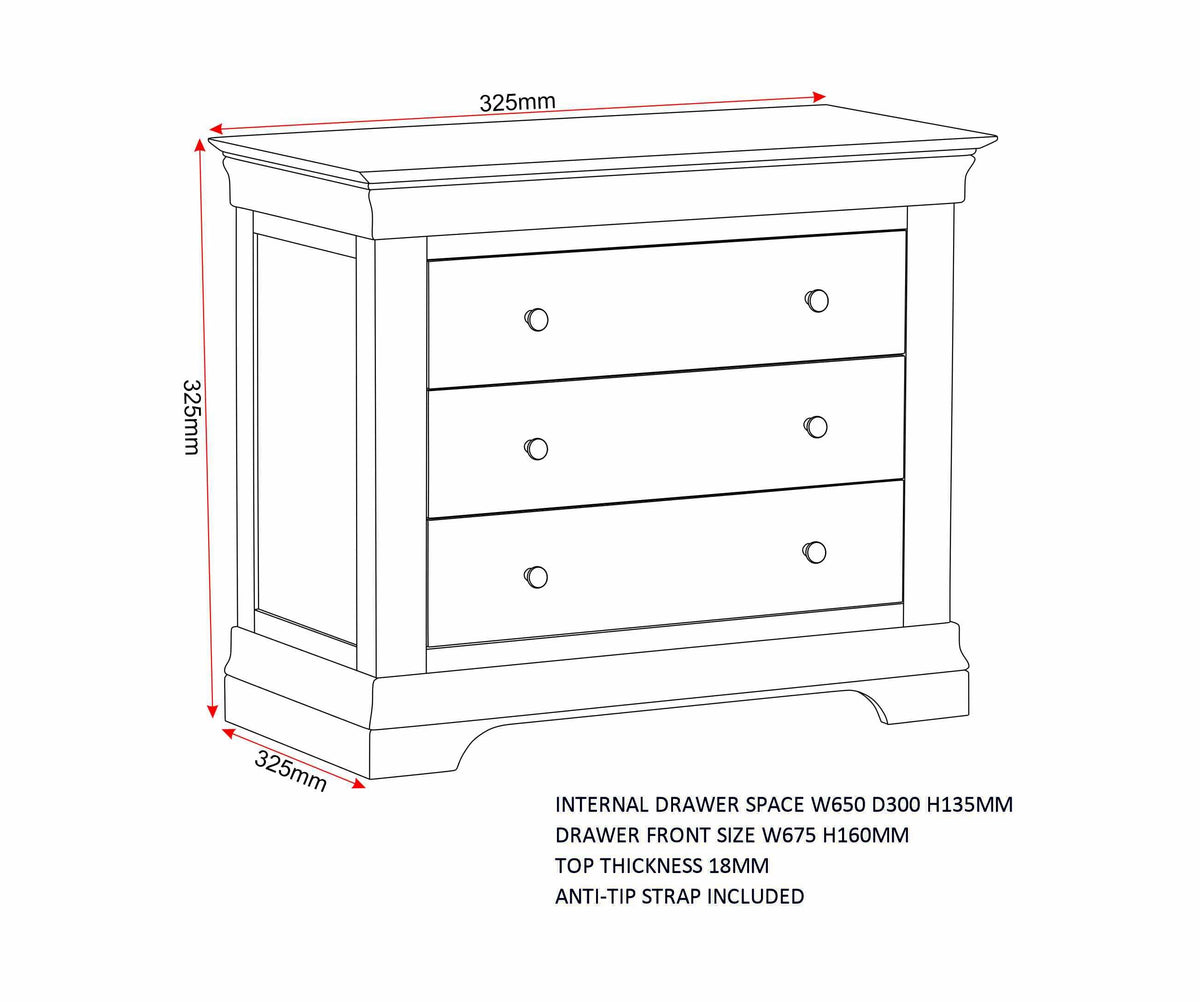Bordeaux 3 Drawer Chest - Ivory