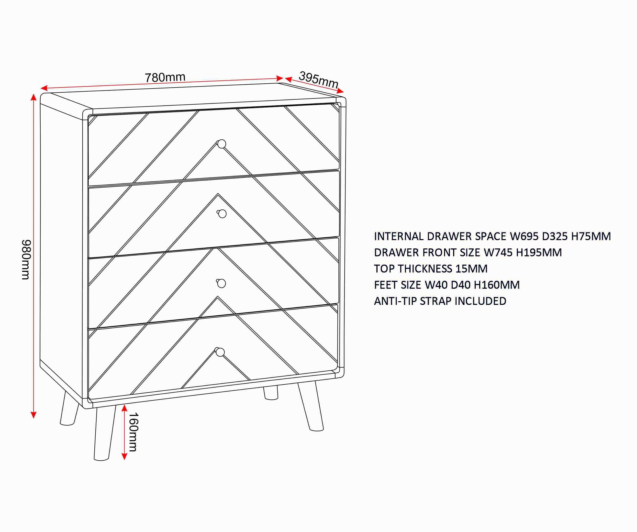 Dixie 4 Drawer Chest - Dusty Grey/White
