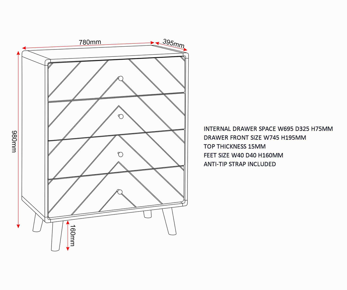 Dixie 4 Drawer Chest - Dusty Grey/White