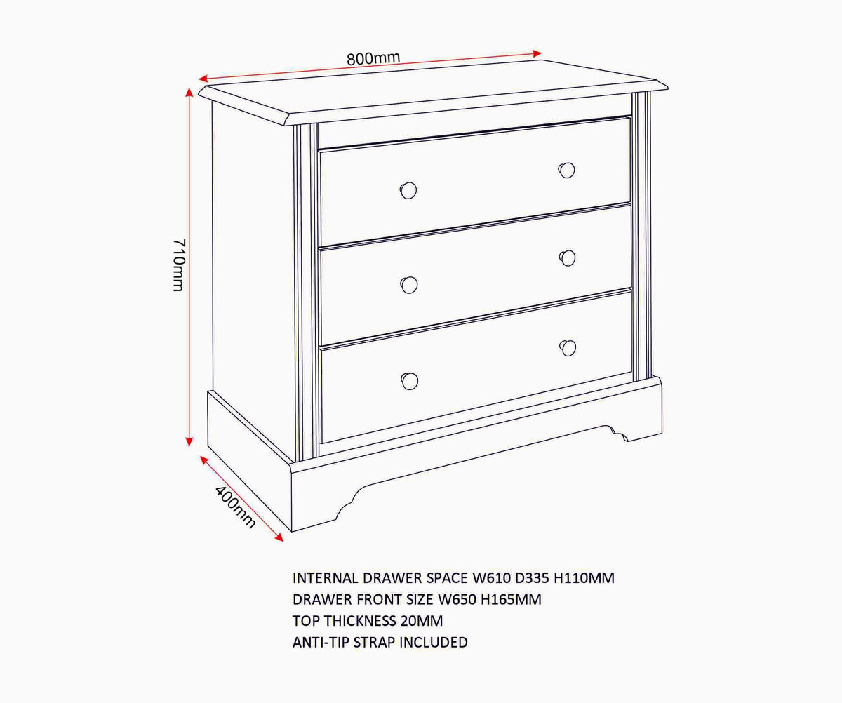 Stratford 3 Drawer Chest - White