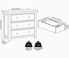 Windsor 3 Drawer Chest - Ivory/Oak