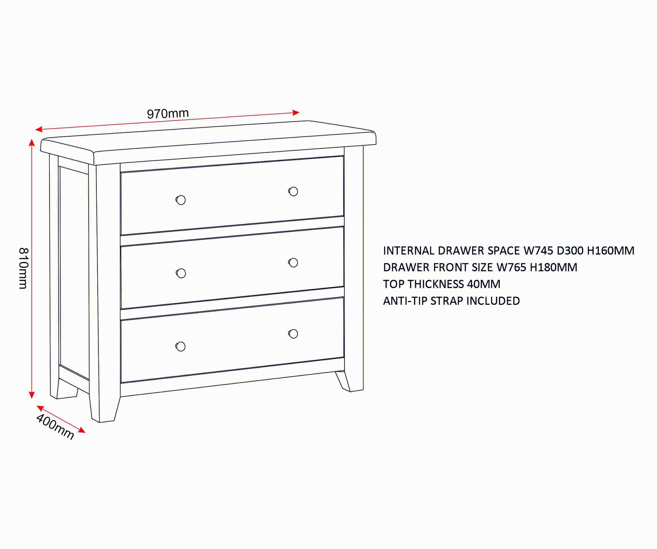 Windsor 3 Drawer Chest - Ivory/Oak