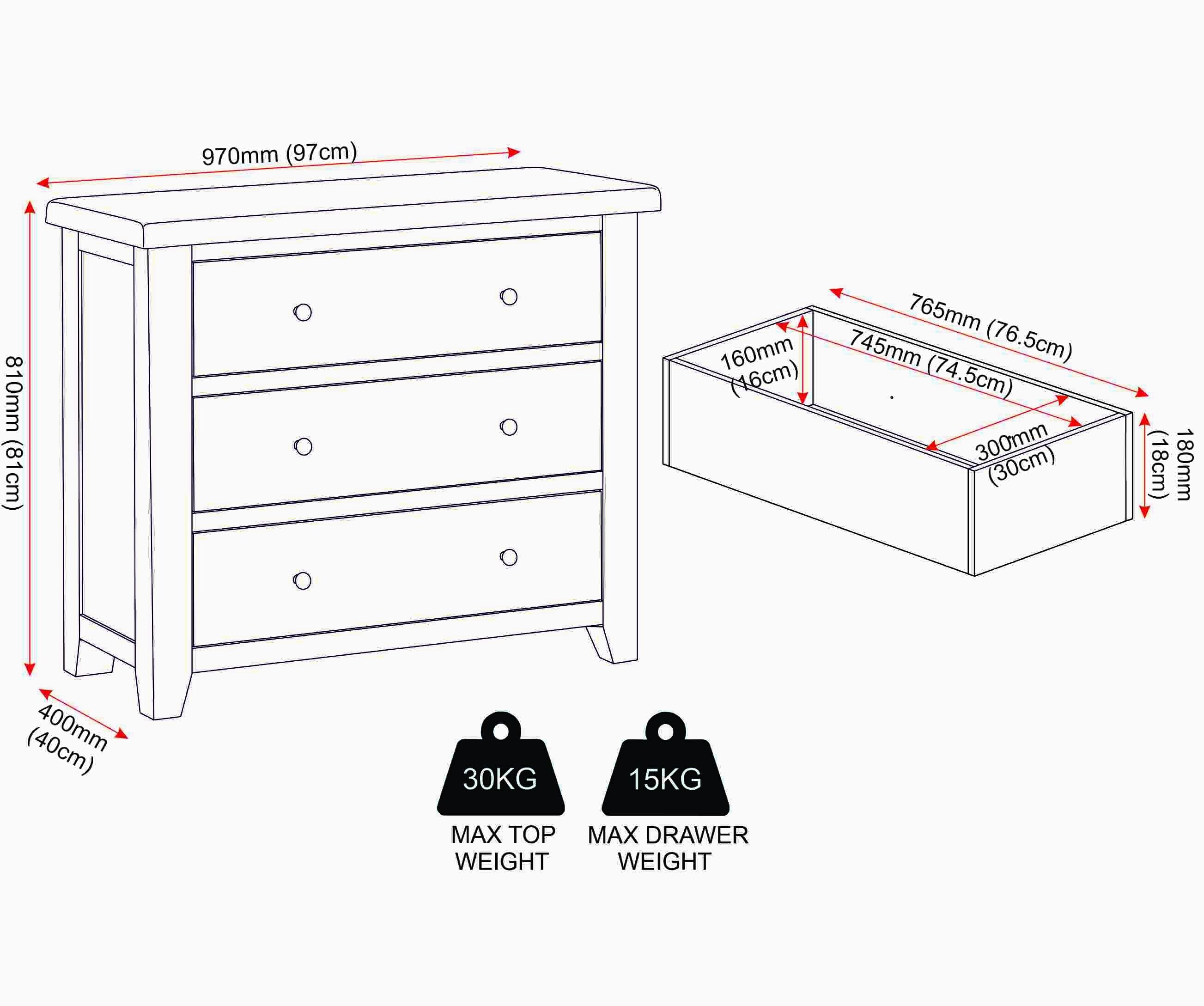 Windsor 3 Drawer Chest - Pebble Grey/Oak