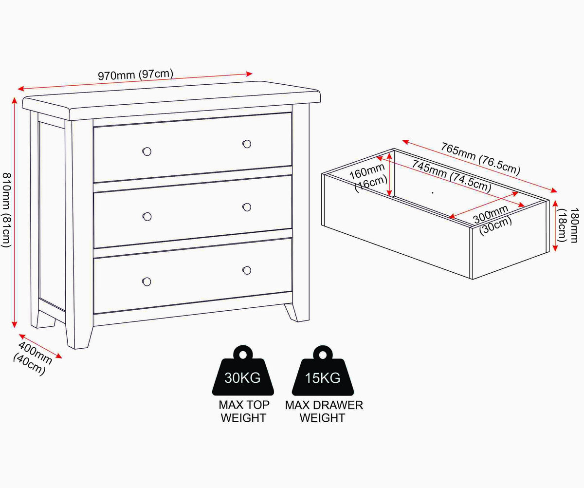 Windsor 3 Drawer Chest - Pebble Grey/Oak