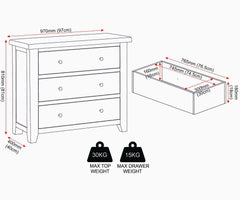 Windsor 3 Drawer Chest - Pebble Grey/Oak