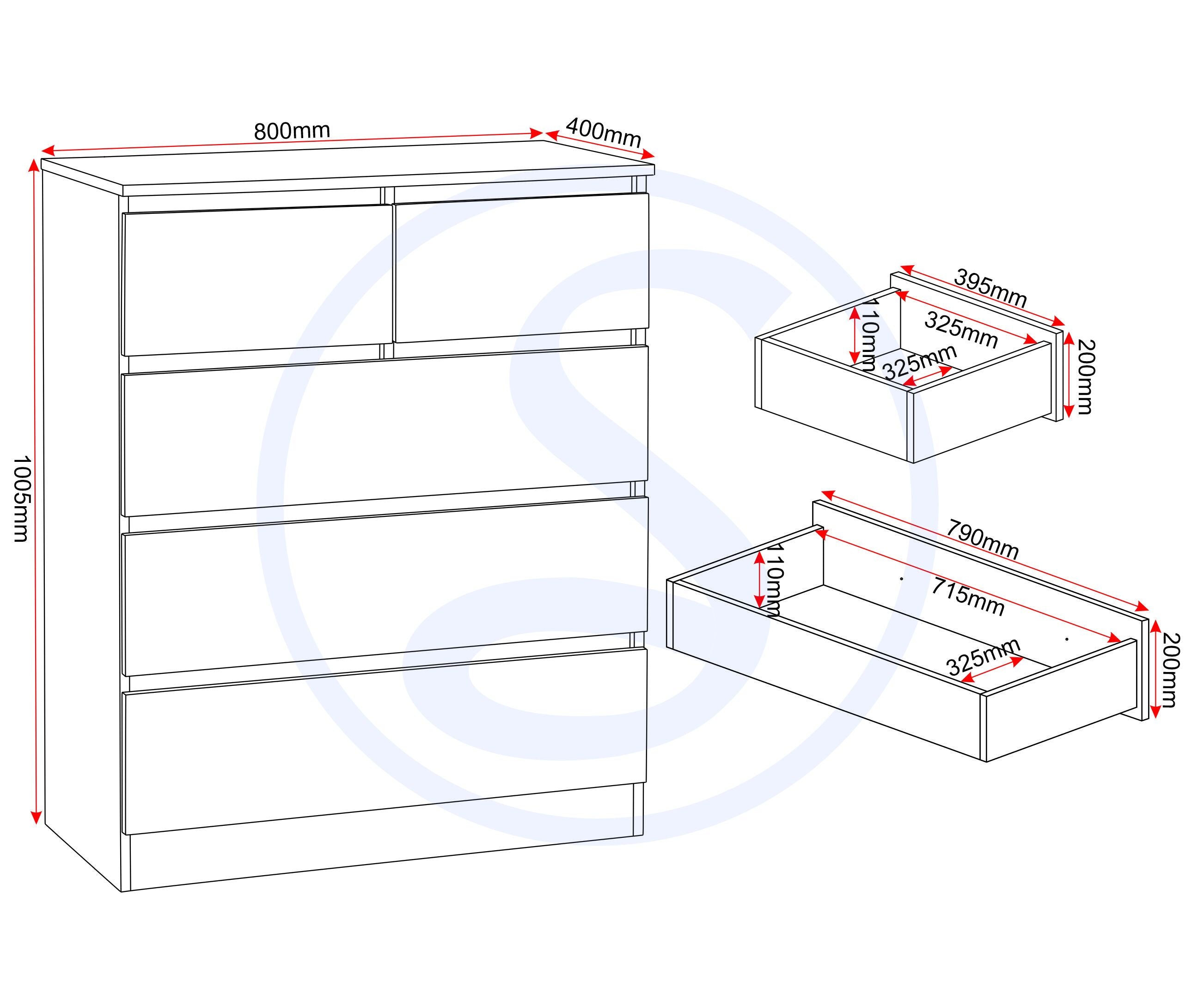 Malvern 3+2 Drawer Chest - Sonoma Oak Effect