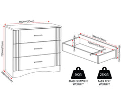 Tessa 3 Drawer Chest - Natural Oak Effect