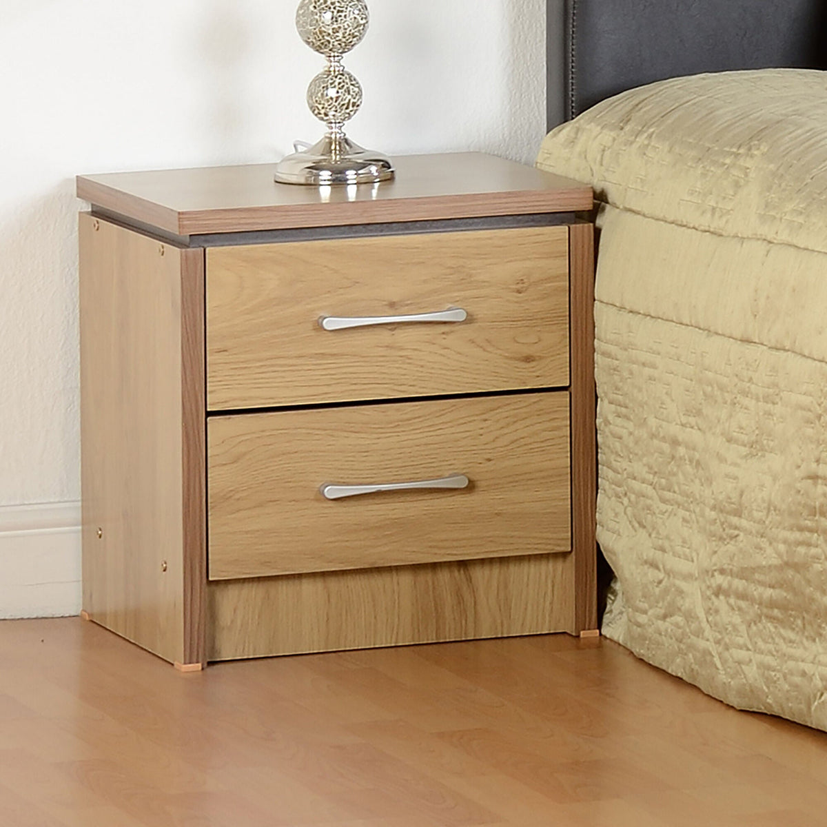 Charles 2 Drawer Bedside - Oak Effect Veneer