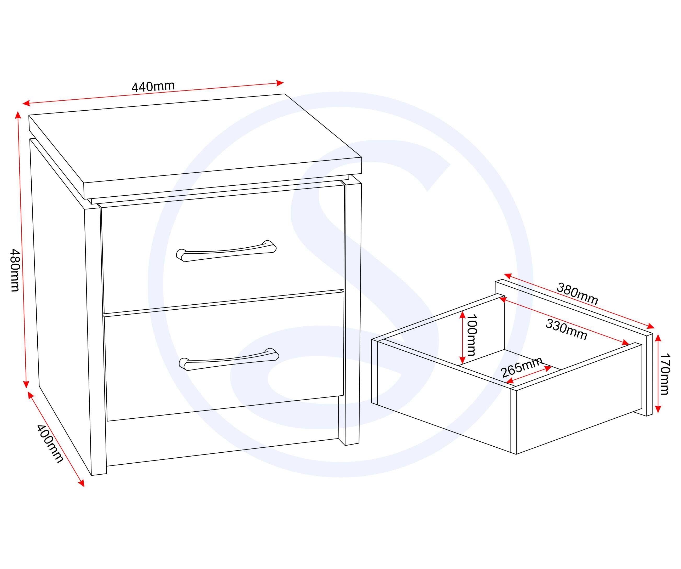 Charles 2 Drawer Bedside - Oak Effect Veneer