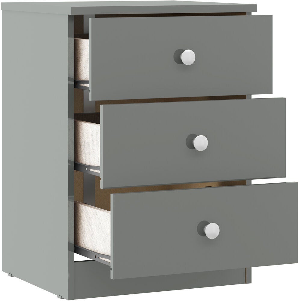 Denver 3 Drawer Bedside - Grey Gloss