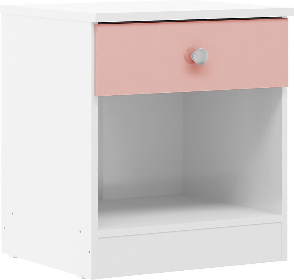 Denver 1 Drawer Bedside - White/Pink Gloss