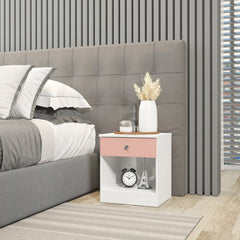 Denver 1 Drawer Bedside - White/Pink Gloss