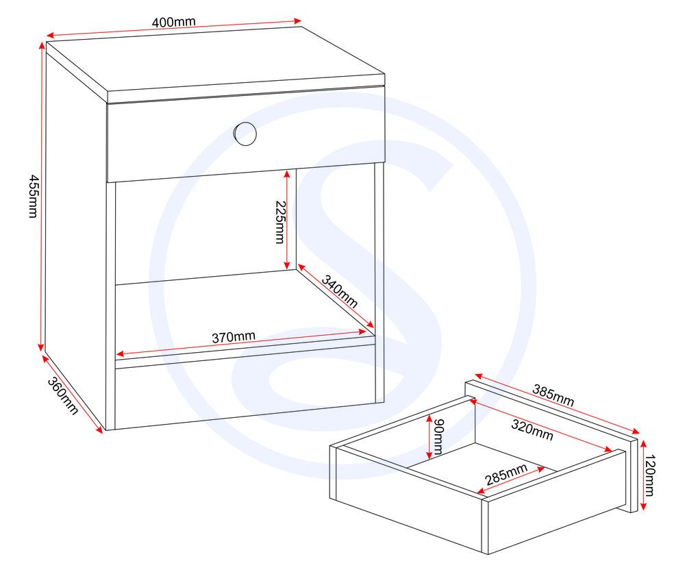 Denver 1 Drawer Bedside - White/Pink Gloss