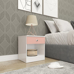 Denver 1 Drawer Bedside - White/Pink Gloss