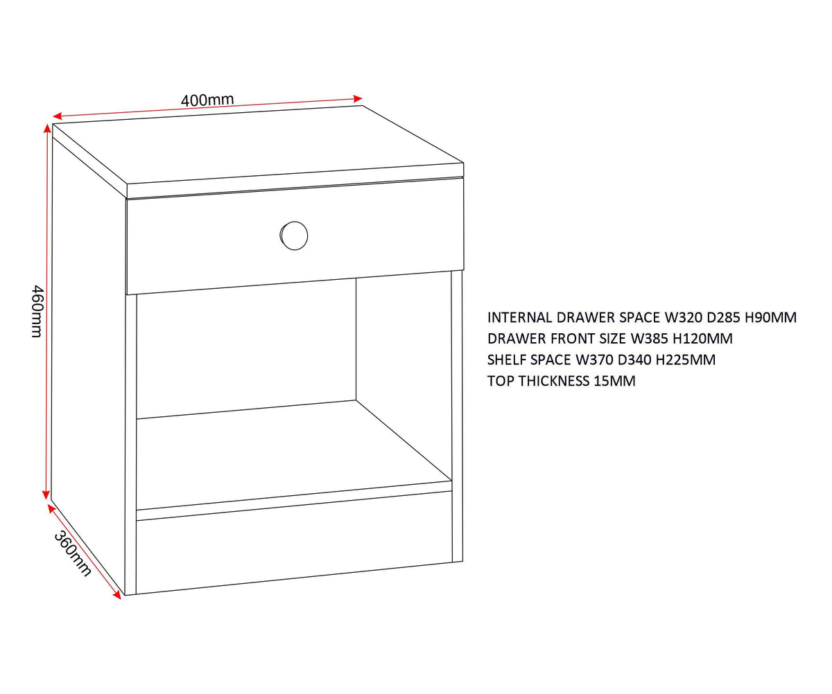 Denver 1 Drawer Bedside - White/Blue Gloss