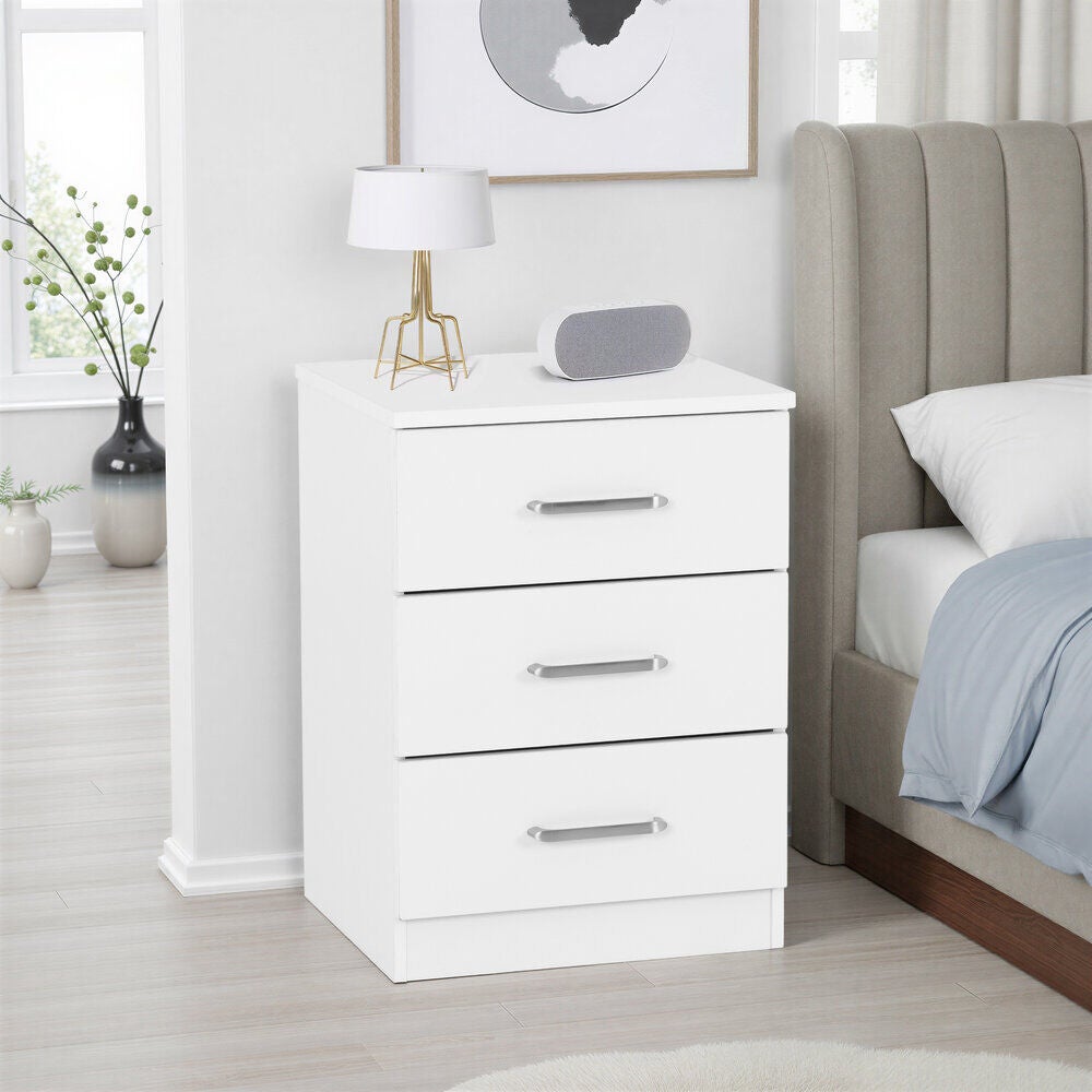 Dakota 3 Drawer Bedside - White