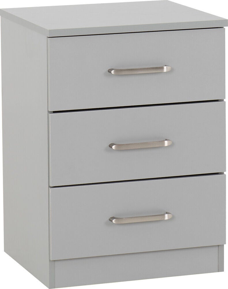 Dakota 3 Drawer Bedside - Light Grey