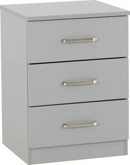 Dakota 3 Drawer Bedside - Light Grey