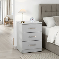 Dakota 3 Drawer Bedside - Light Grey