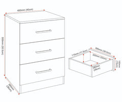 Dakota 3 Drawer Bedside - Light Grey