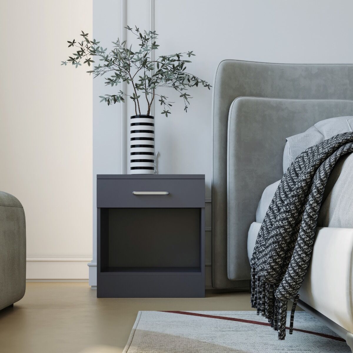 Dakota 1 Drawer Bedside - Dark Grey