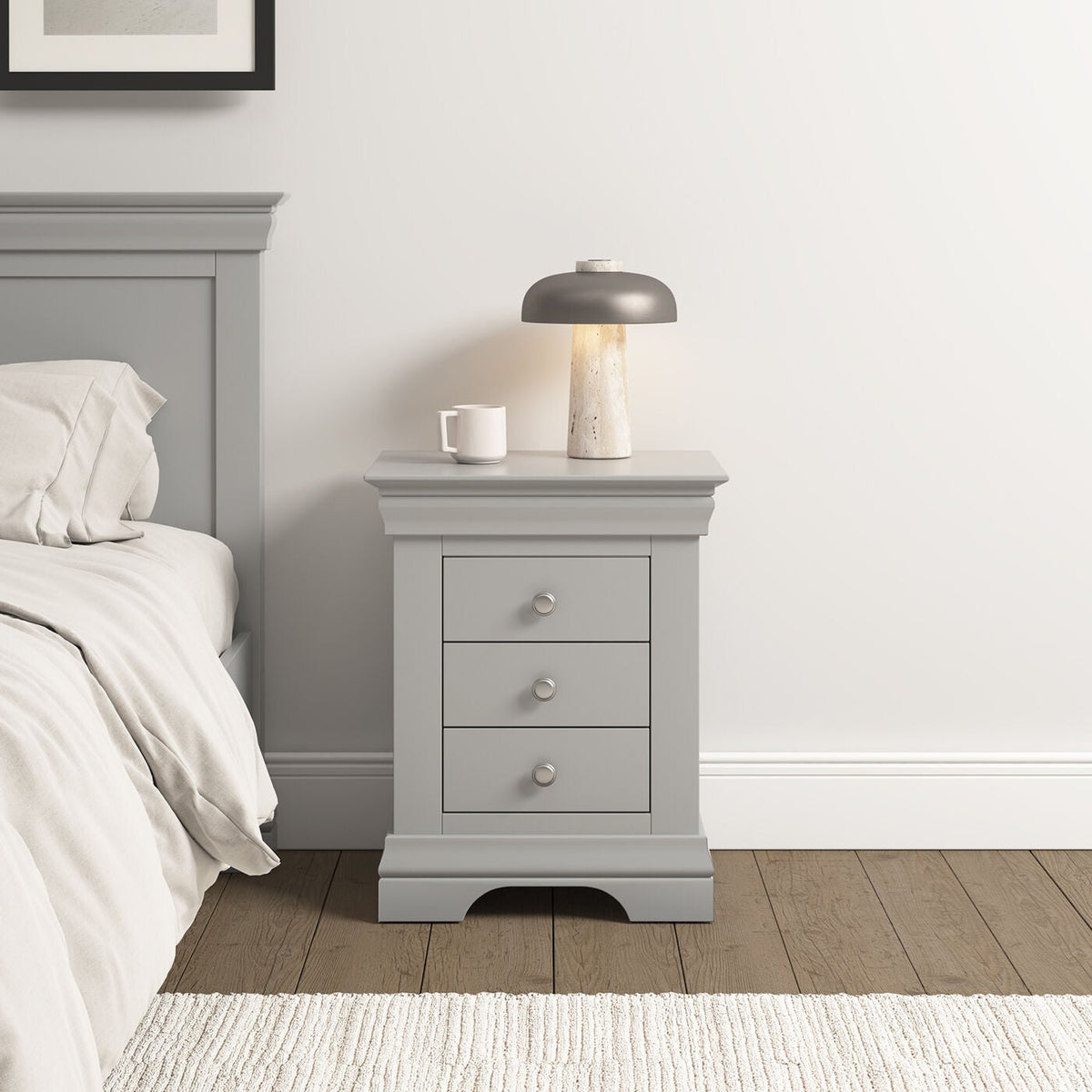 Bordeaux 3 Drawer Bedside - Pebble Grey