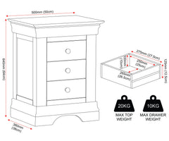 Bordeaux 3 Drawer Bedside - Pebble Grey