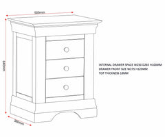 Bordeaux 3 Drawer Bedside - Pebble Grey