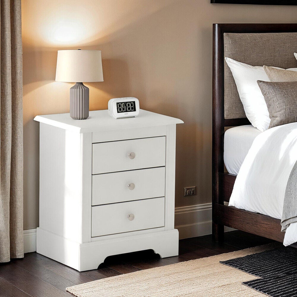 Stratford 3 Drawer Bedside - White