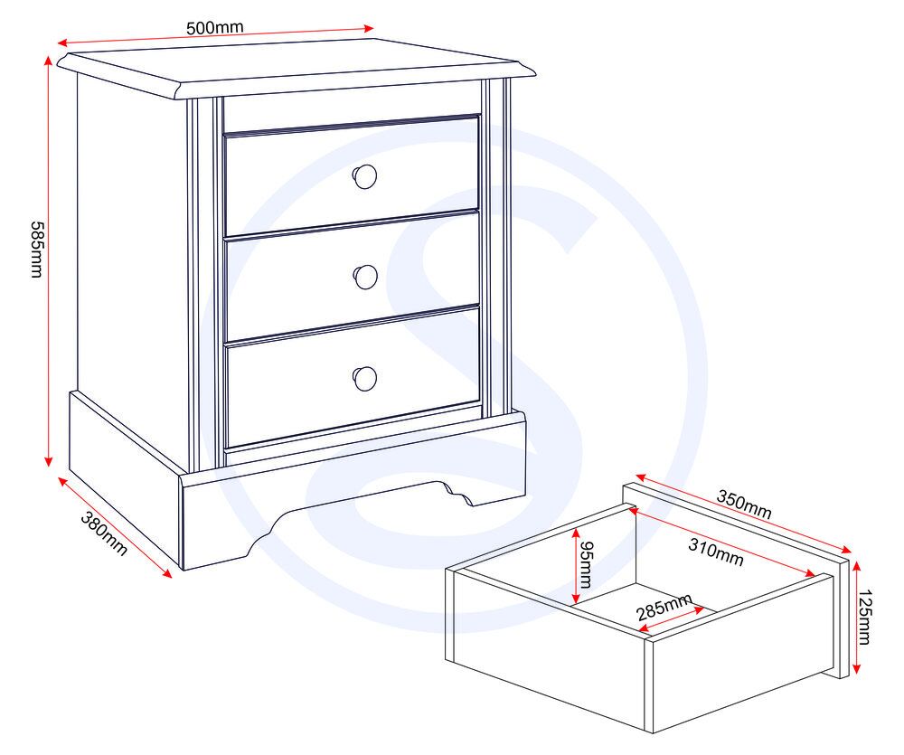 Stratford 3 Drawer Bedside - White