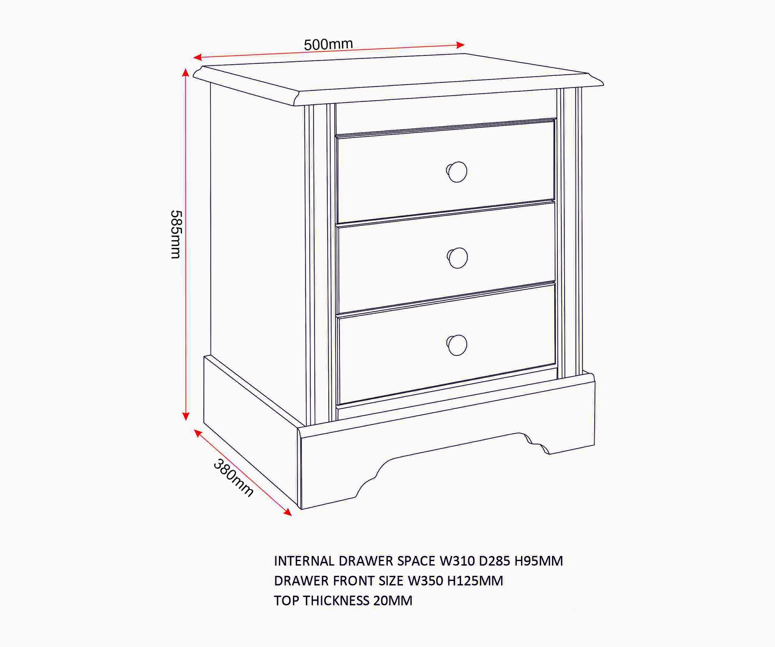Stratford 3 Drawer Bedside - White