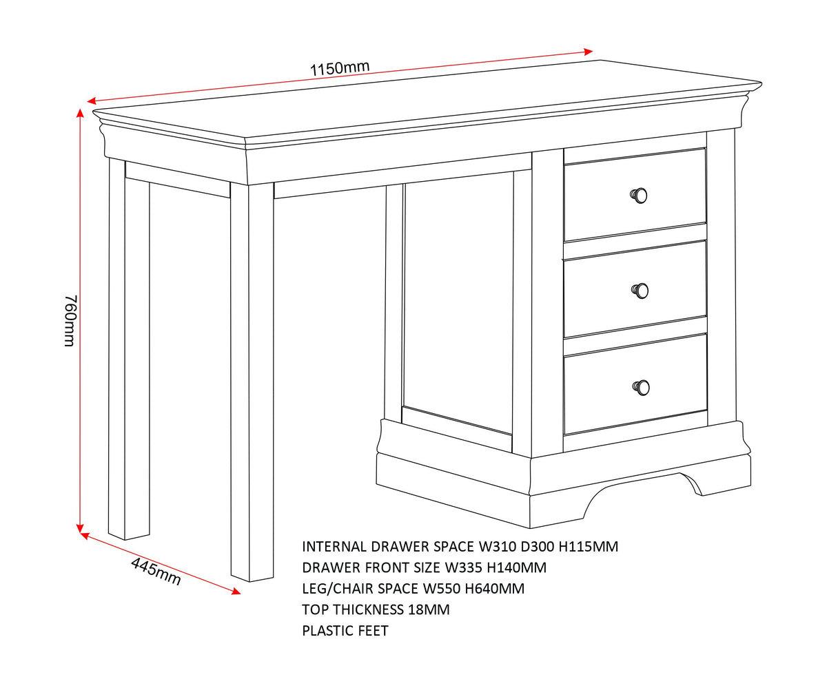 Bordeaux 3 Drawer Dressing Table - Ivory