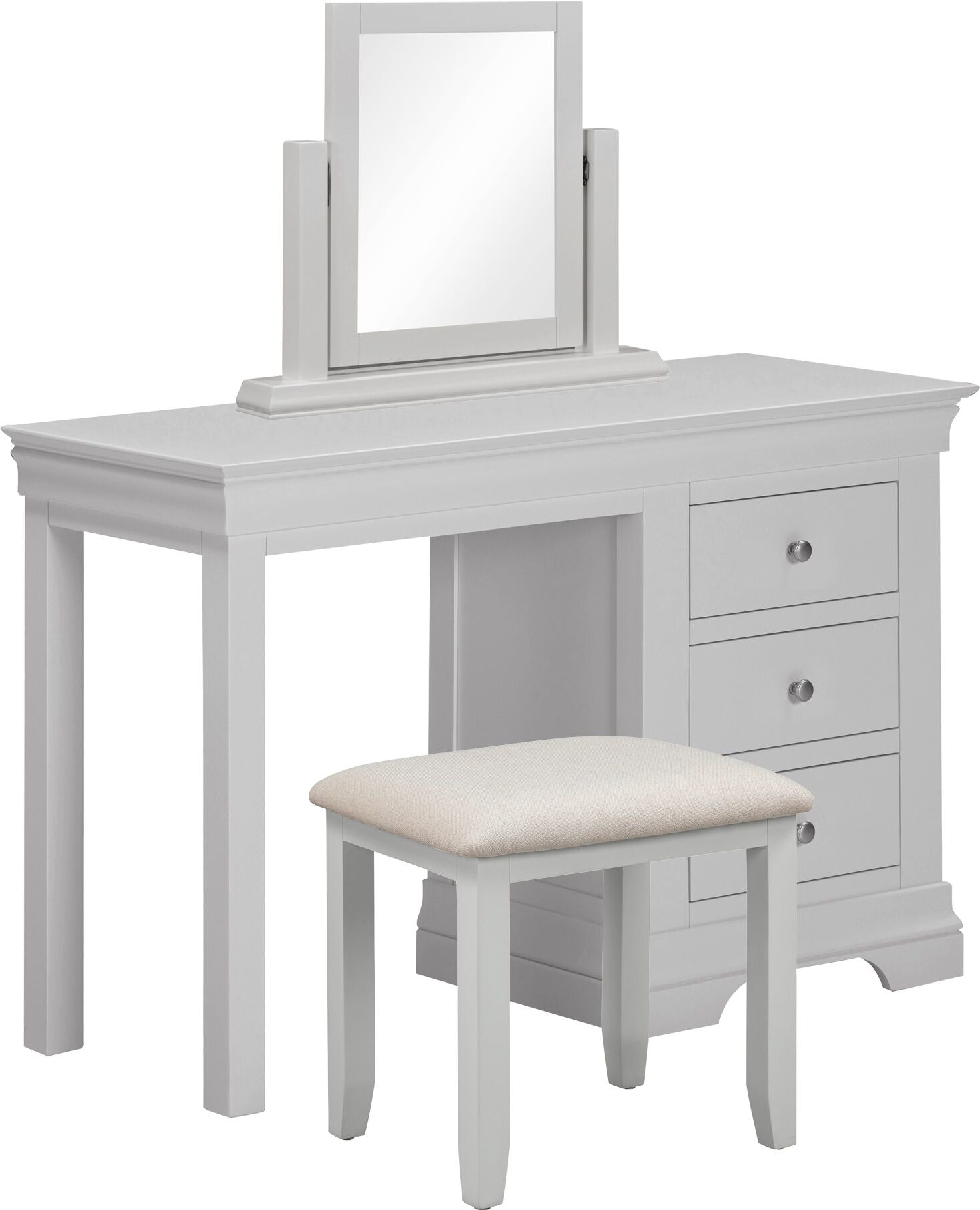 Bordeaux 3 Drawer Dressing Table Set - Pebble Grey/Oat Fabric