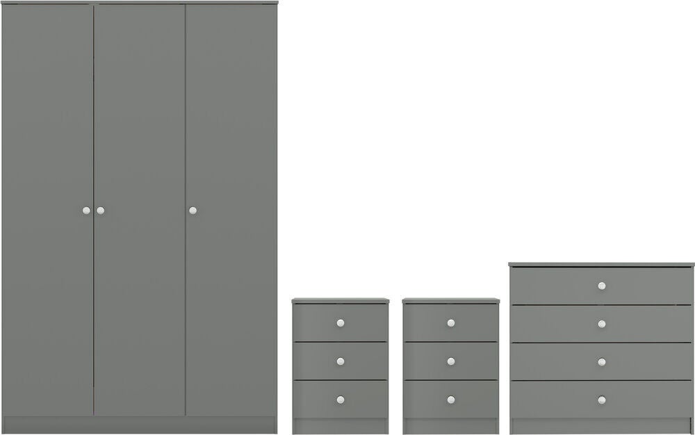 Denver 3 Door Wardrobe Bedroom Set - Grey Gloss