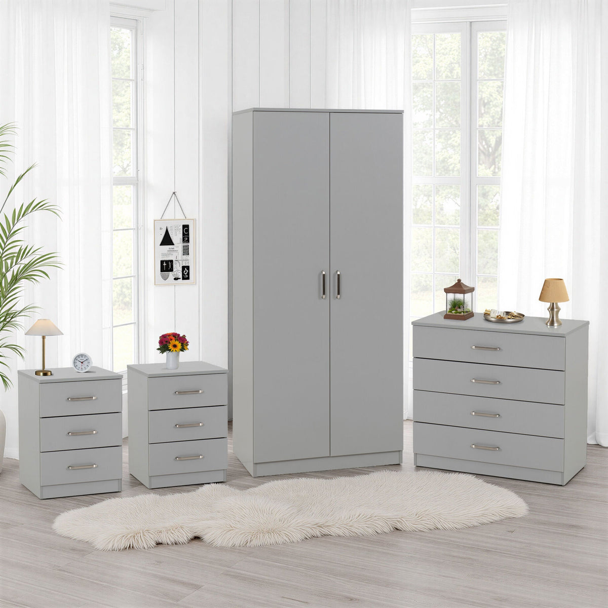 Dakota 2 Door Wardrobe Bedroom Set - Light Grey