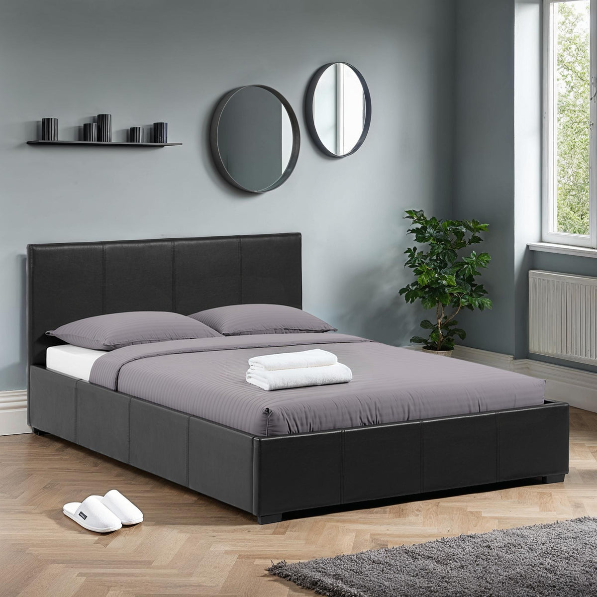 WAVERLEY 4' STORAGE BED - BLACK FAUX LEATHER